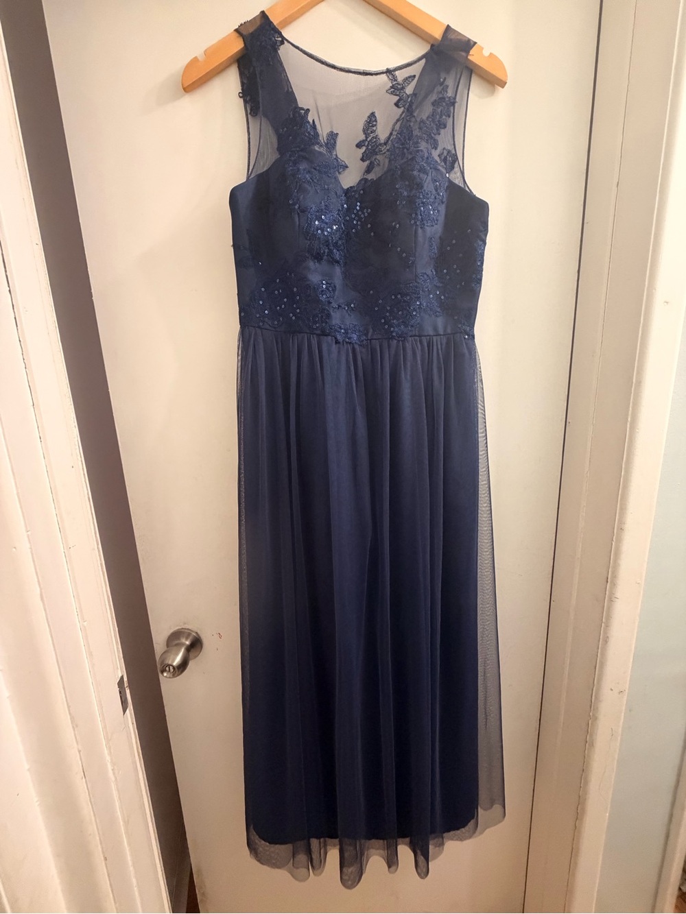 Navy Lace & Tulle Maxi Dress